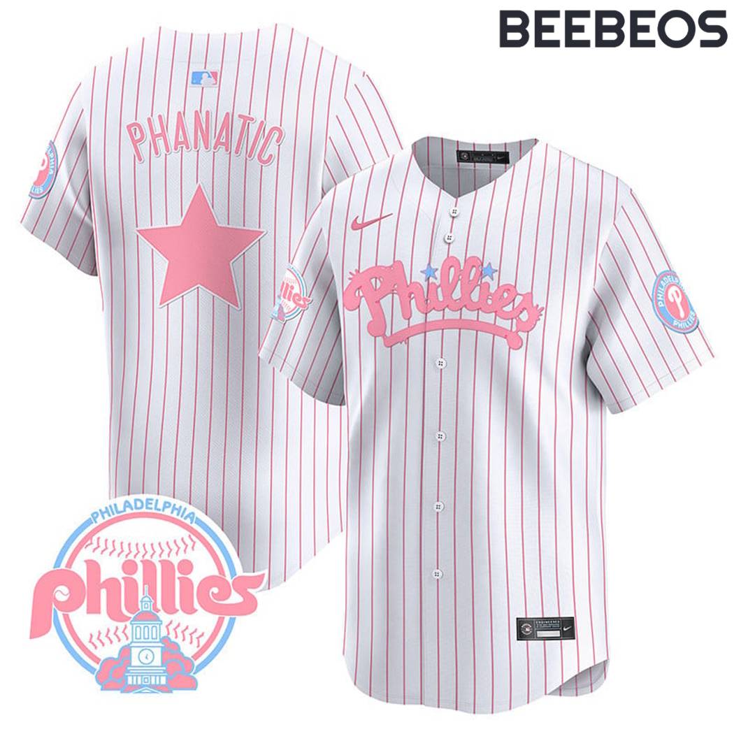 Phillies Bubblegum White Pinstripes Baseball Jersey