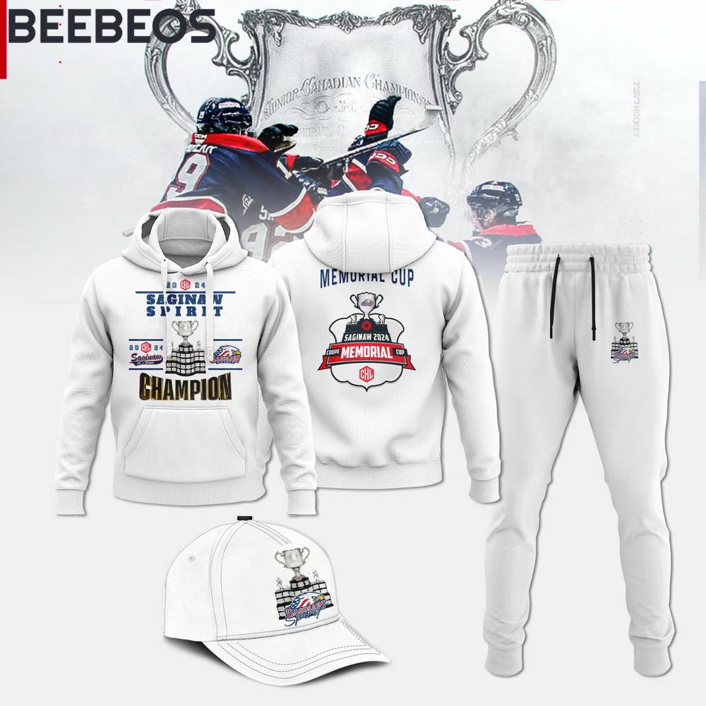 Saginaw Spirit Champions Memorial Cup 2024 White Hoodie Pants Cap