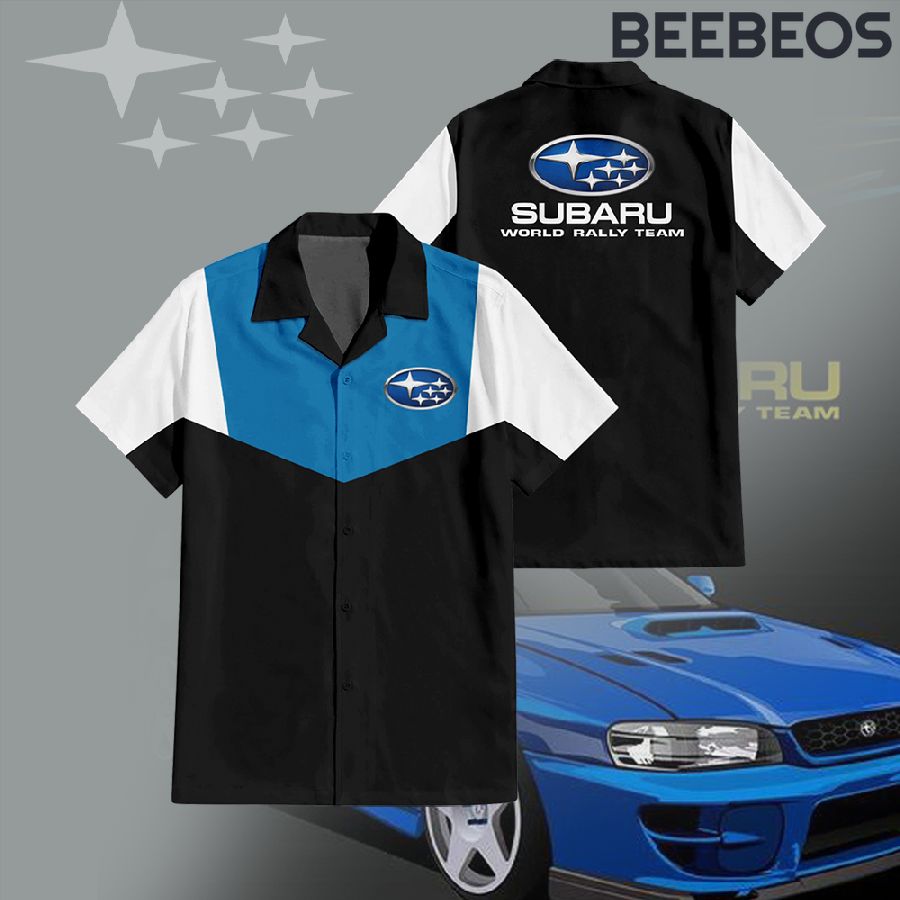 Subaru World Rally Team Black Blue High Quality Printed Button Up Shirt