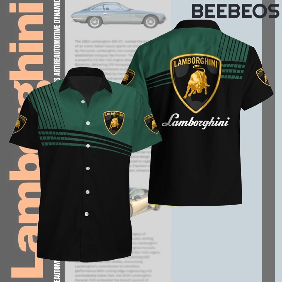 Lamborghini Black Green High Quality Printed Button Up Shirt