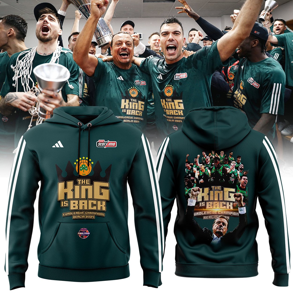 Panathinaikos BC THE KING IS BACK Euroleague Champions Berlin Hoodie Pants Cap