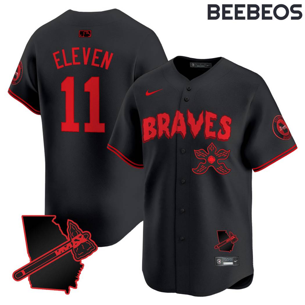 Atlanta Braves Stranger Things Black Baseball Jersey