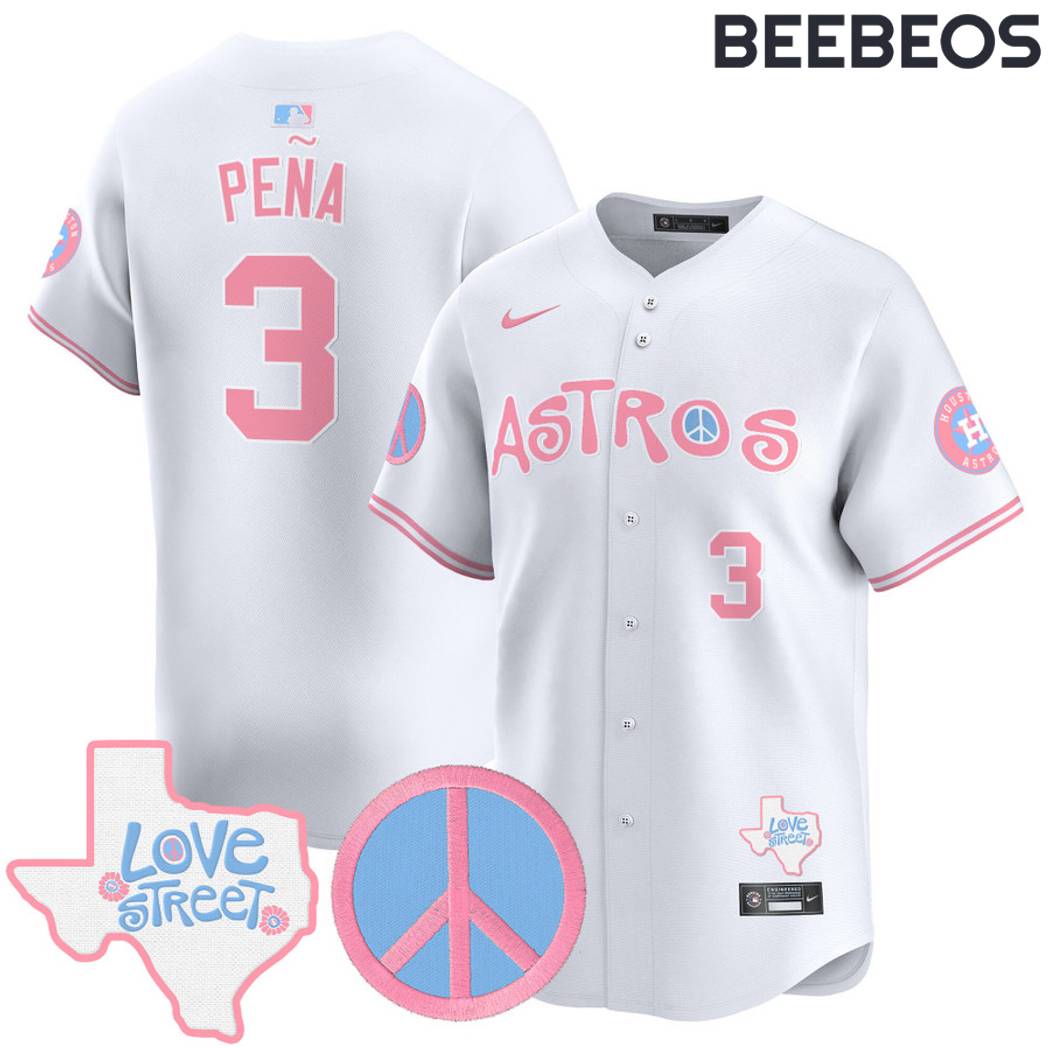 Houston Astros Love Street Peace Sign Bubblegum White Baseball Jersey