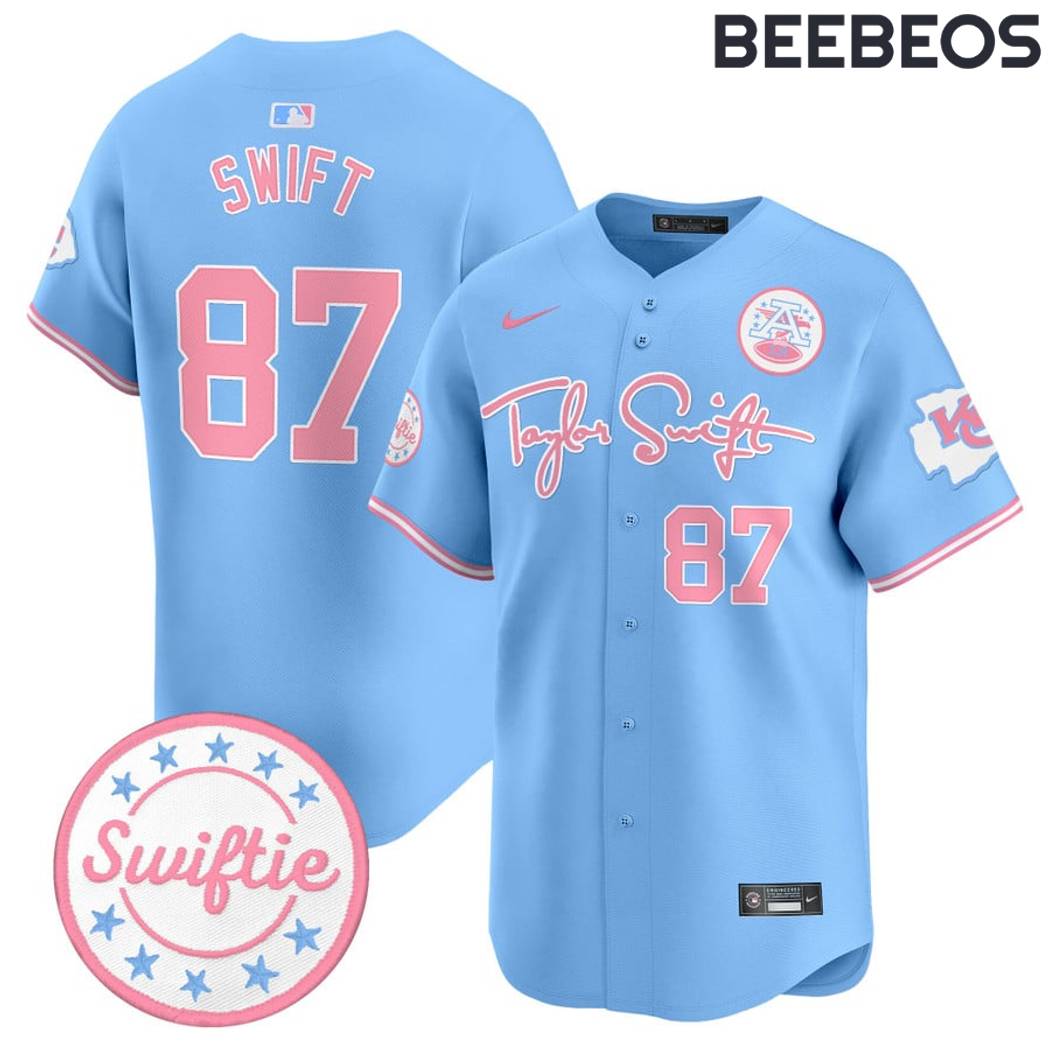 Kansas City Chiefs Taylor Swift Bubblegum Light Blue Baseball Jersey