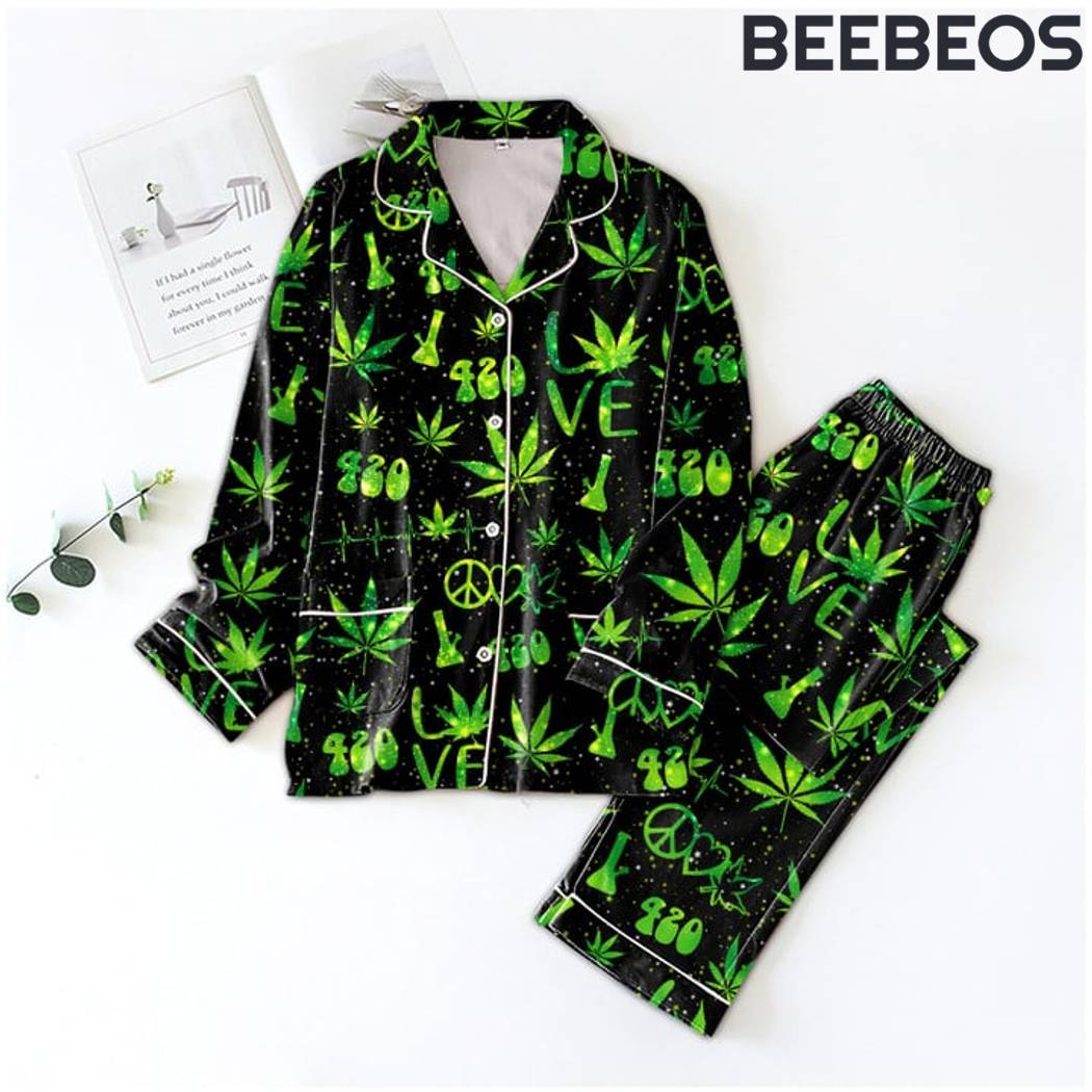 Love Weed Green Glitter Pajamas Set