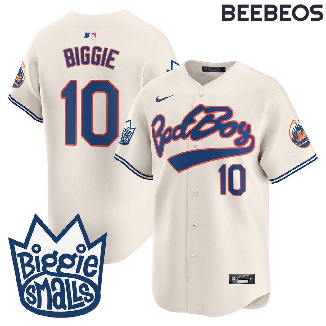 New York Mets Biggie Smalls Bad Boy Cream Baseball Jersey