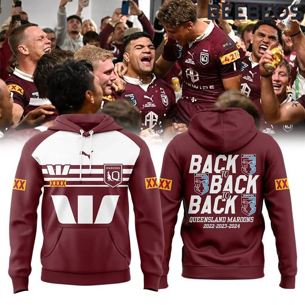 Queensland Maroons State of Origin 2024 Back to Back Champions Combo Hoodie Pants Cap