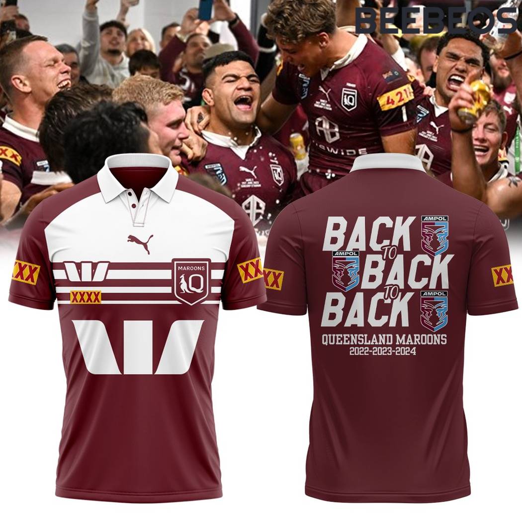 Queensland Maroons State of Origin 2024 Back to Back Champions Polo Shirt