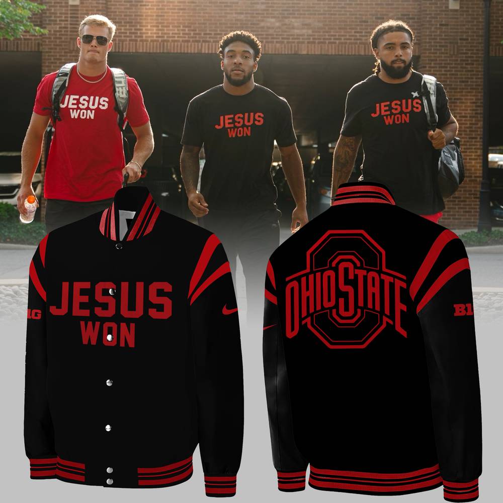 Ohio State JESUS WON 2024 Red Baseball Jacket