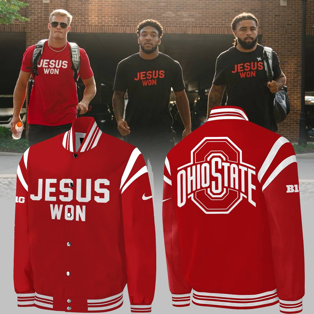 Ohio State JESUS WON 2024 Red Baseball Jacket