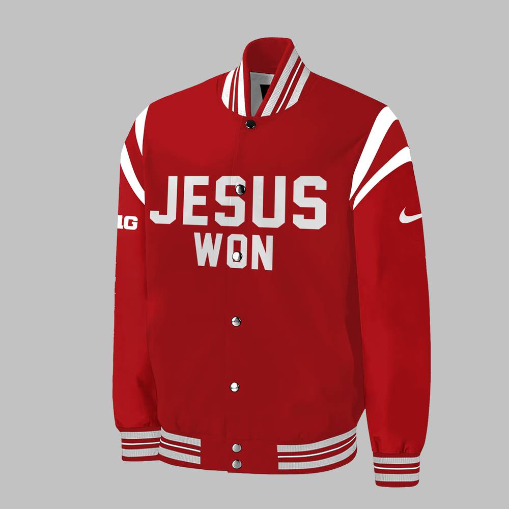 Ohio State JESUS WON 2024 Red Baseball Jacket