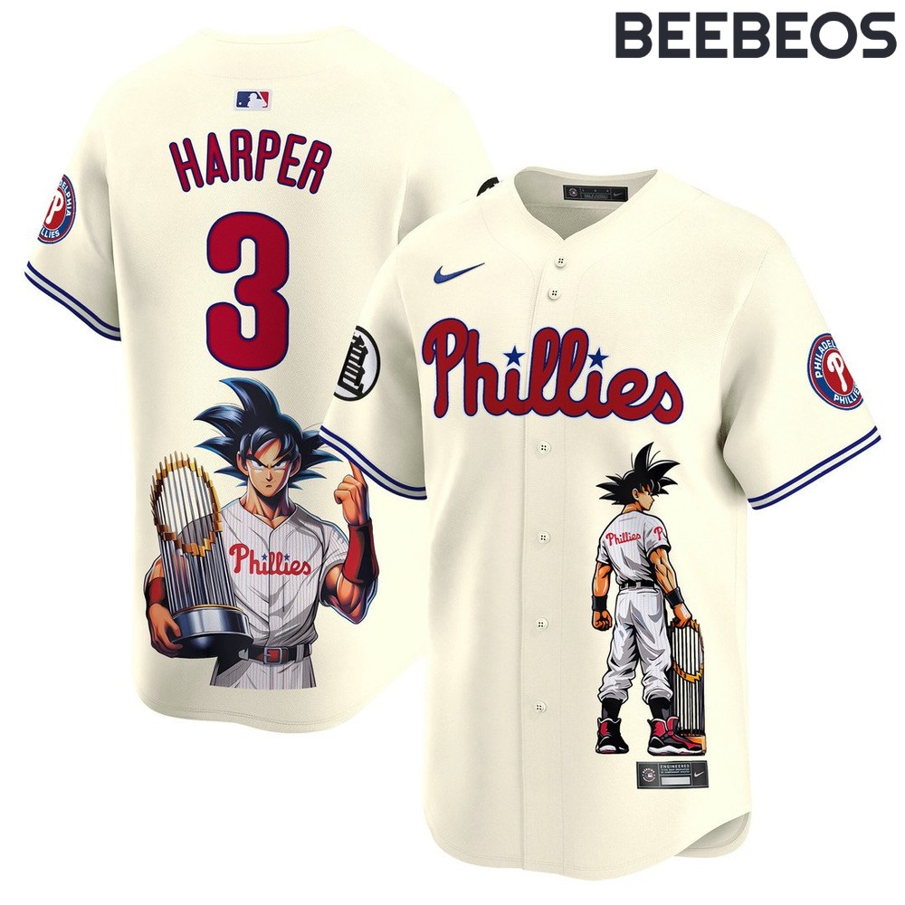 Philadelphia Phillies Dragon Ball Son Goku Cream Baseball Jersey