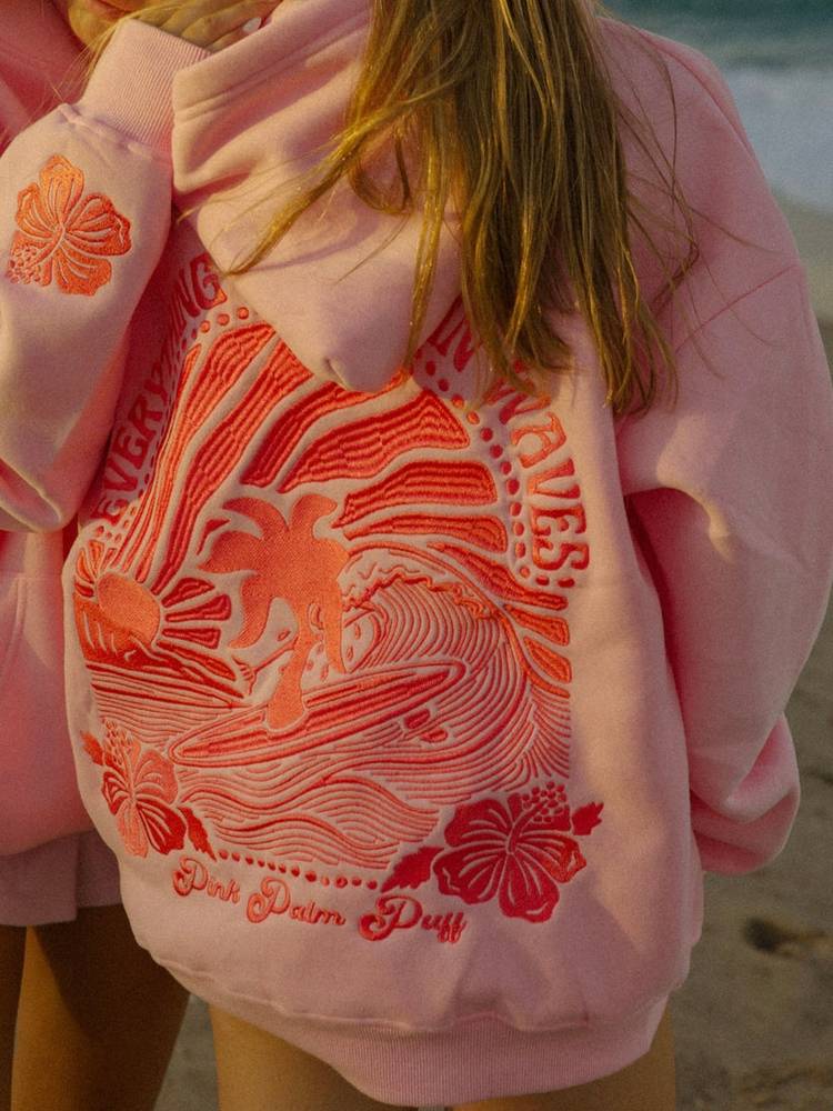 Pink Palm Puff “Everything Comes in Waves” Hoodie Pink