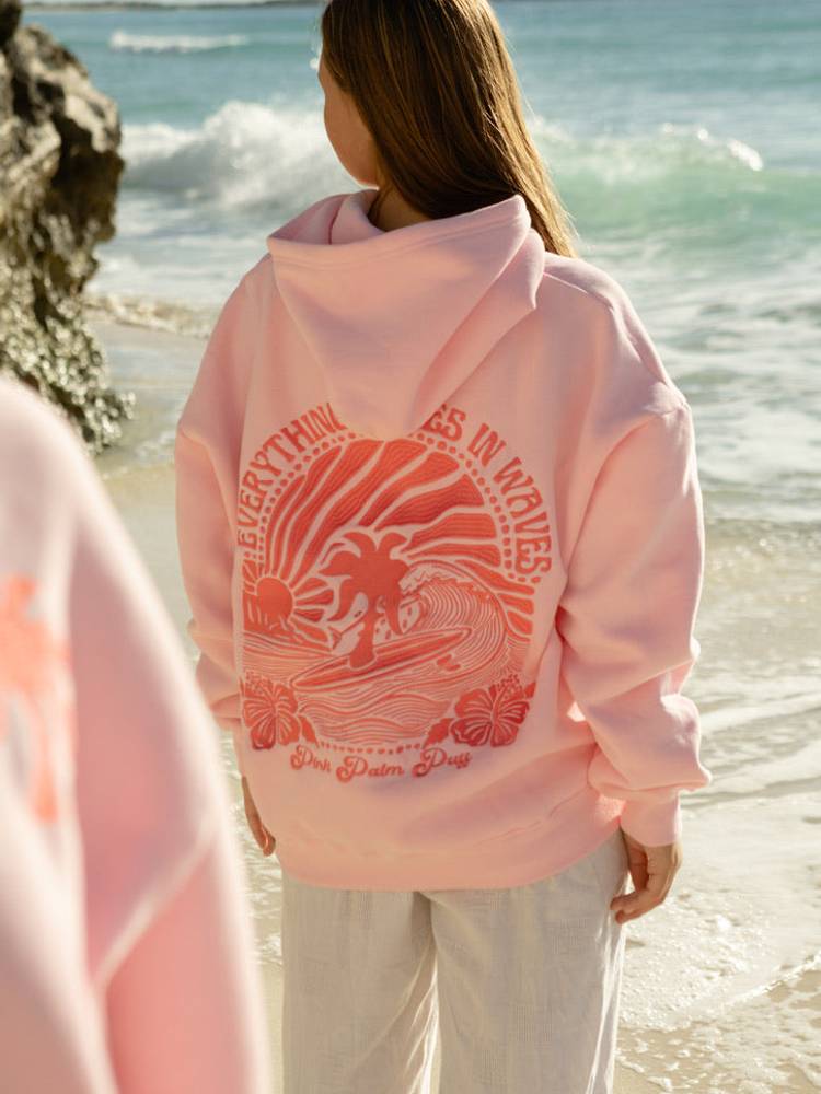 Pink Palm Puff “Everything Comes in Waves” Hoodie Pink