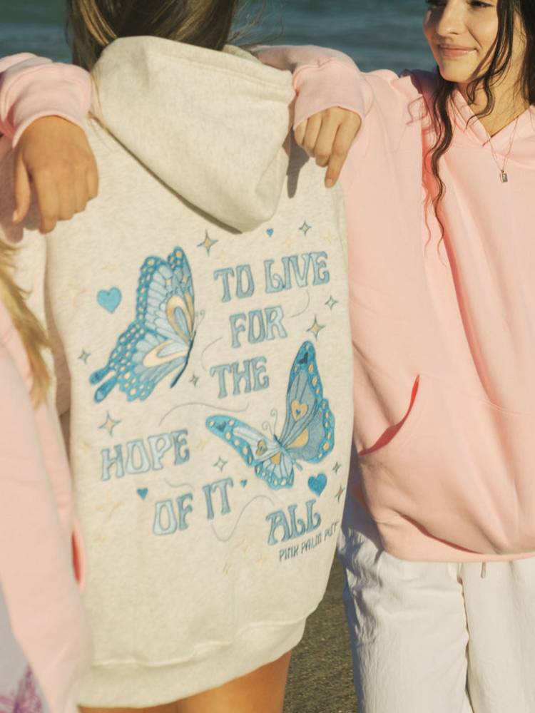 Pink Palm Puff “To Live For the Hope of it All” Hoodie Grey