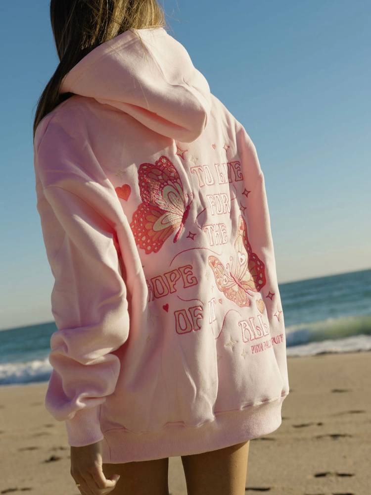 Pink Palm Puff To “Live For the Hope of it All” Hoodie Pink