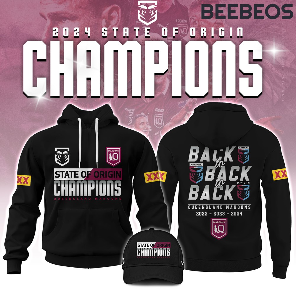 Queensland Maroons State of Origin Champions Back to Back Combo Hoodie Pants Cap