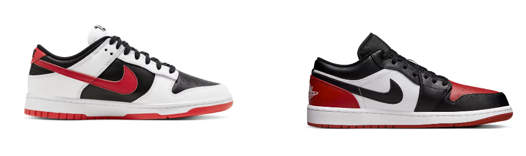 Another distinguishing factor are the two extra eyelets on the Nike Dunk Low (left)