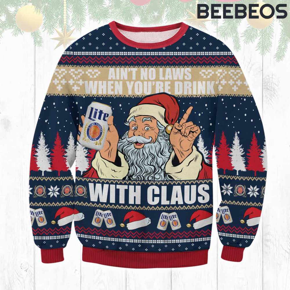 Miller Lite Drink With Claus Ugly Christmas Sweater