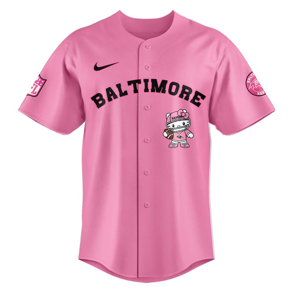 NFL Baltimore Ravens Hello Kitty Pink Baseball Jersey