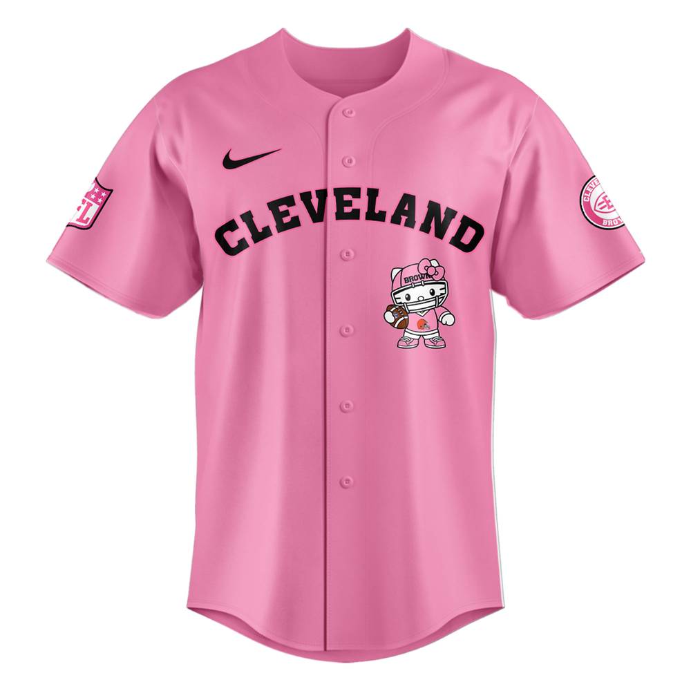 NFL Cleveland Browns Hello Kitty Pink Baseball Jersey