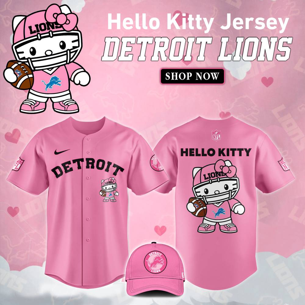 NFL Detroit Lions Hello Kitty Pink Baseball Jersey