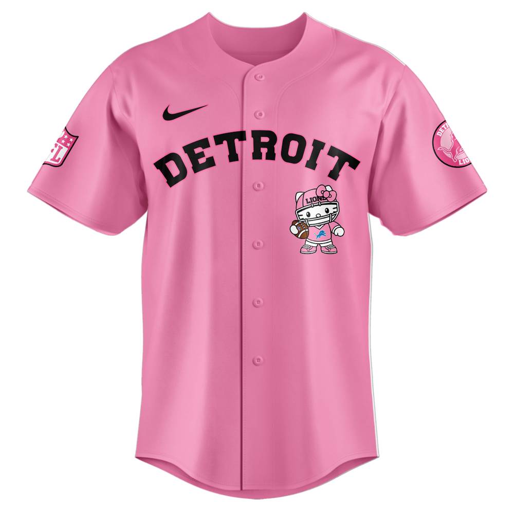 NFL Detroit Lions Hello Kitty Pink Baseball Jersey