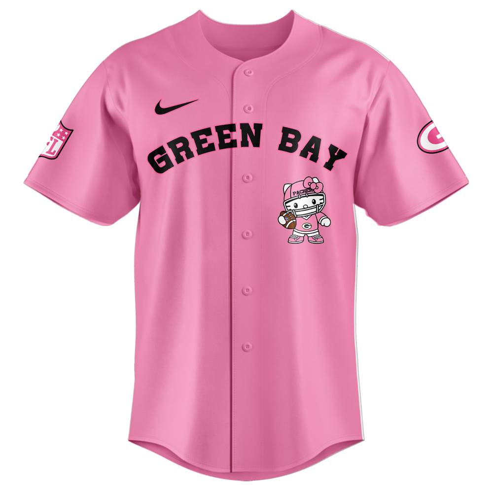 NFL Green Bay Packers Hello Kitty Pink Baseball Jersey