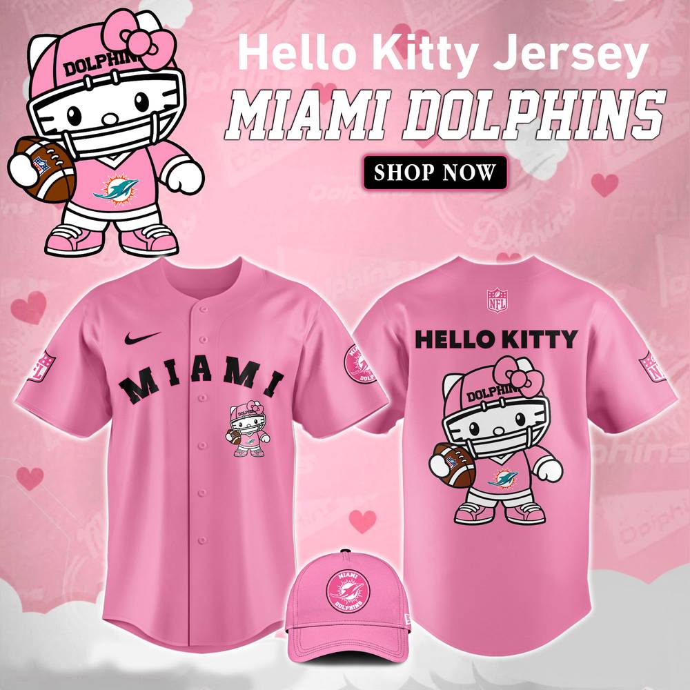 NFL Miami Dolphins Hello Kitty Pink Baseball Jersey