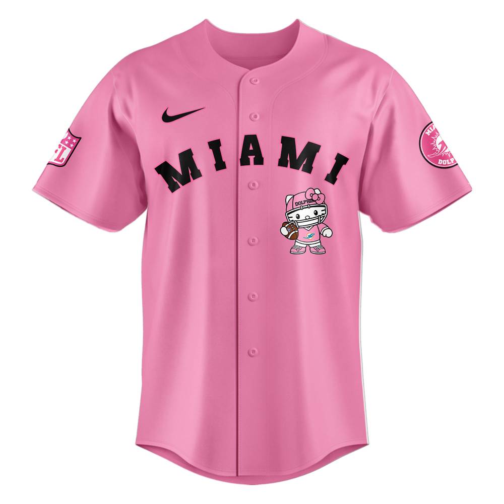 NFL Miami Dolphins Hello Kitty Pink Baseball Jersey