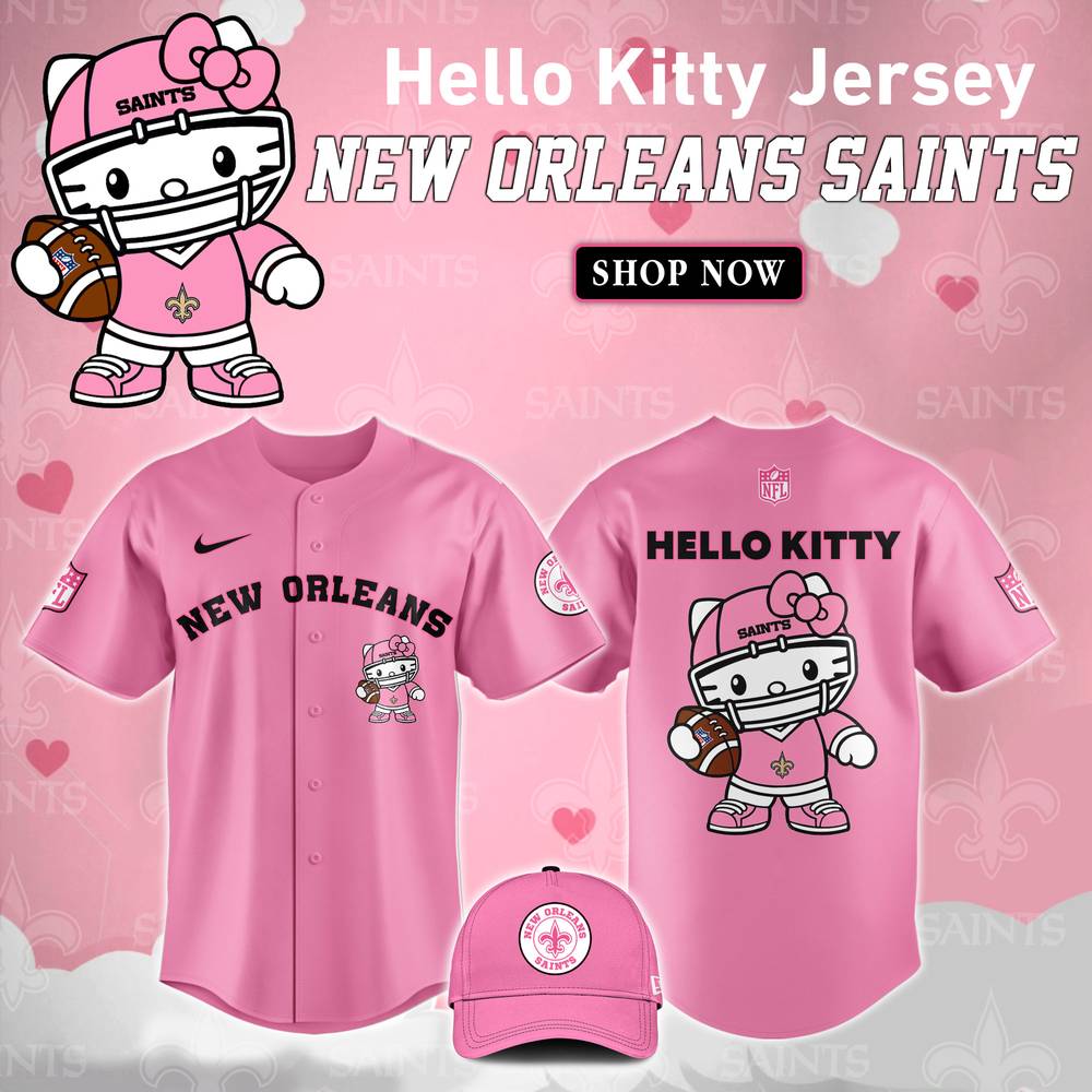 NFL New Orleans Saints Hello Kitty Pink Baseball Jersey