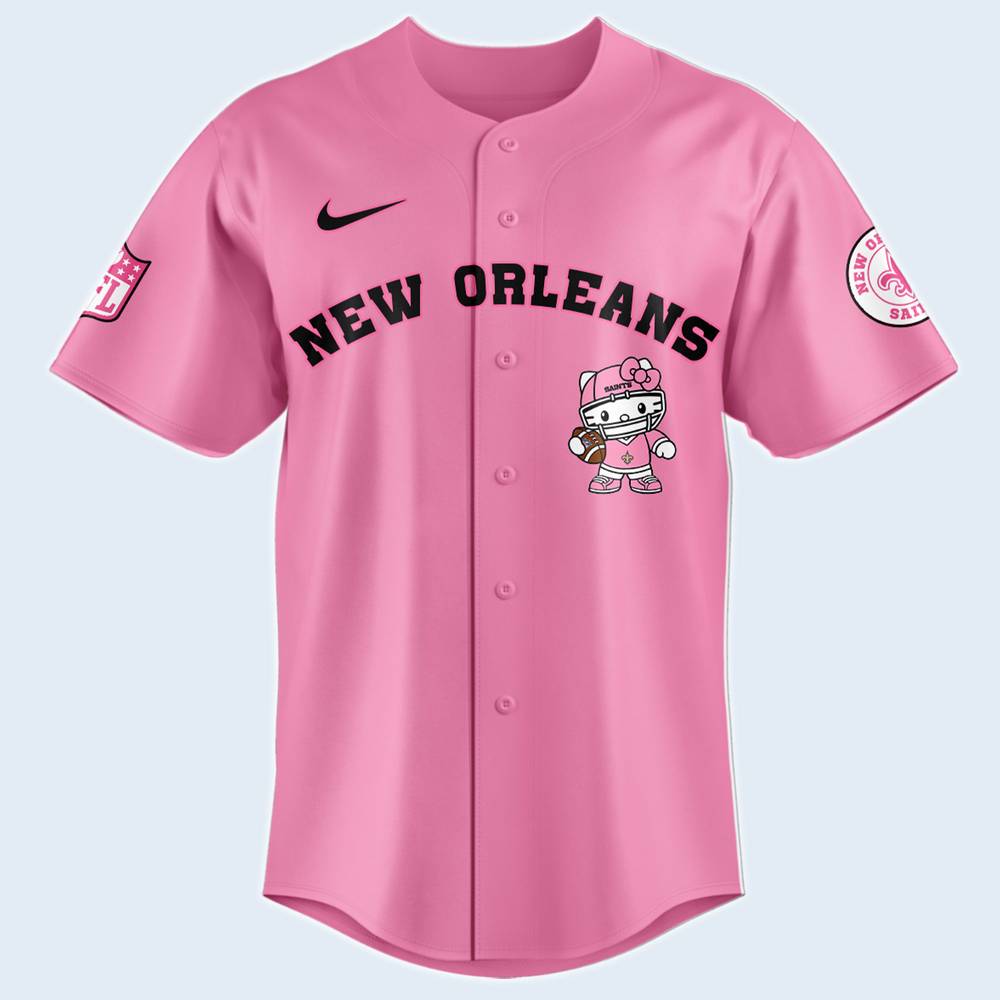 NFL New Orleans Saints Hello Kitty Pink Baseball Jersey