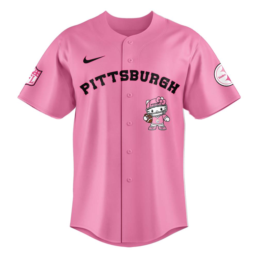 NFL Pittsburgh Steelers Hello Kitty Pink Baseball Jersey