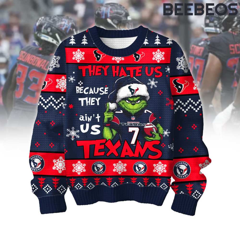 Houston Texans Grinch They Hate Us Ugly Christmas Sweater