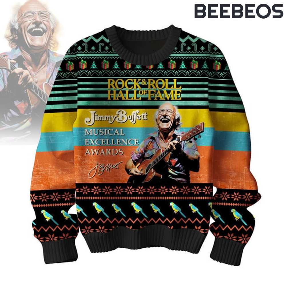 Jimmy Buffett Rock n Roll Hall of Fame Ugly Christmas Sweater