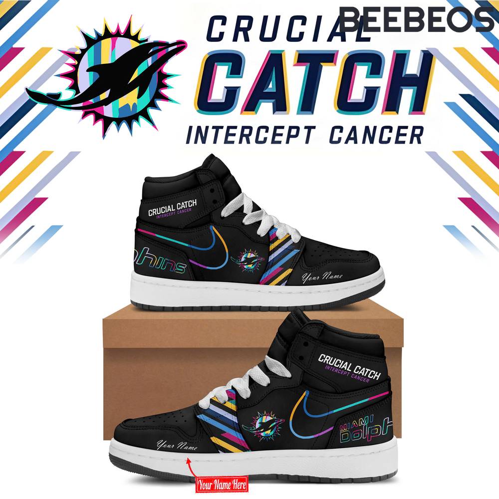 Miami Dolphins 2024 NFL Crucial Catch Intercept Cancer Air Jordan 1 Shoes