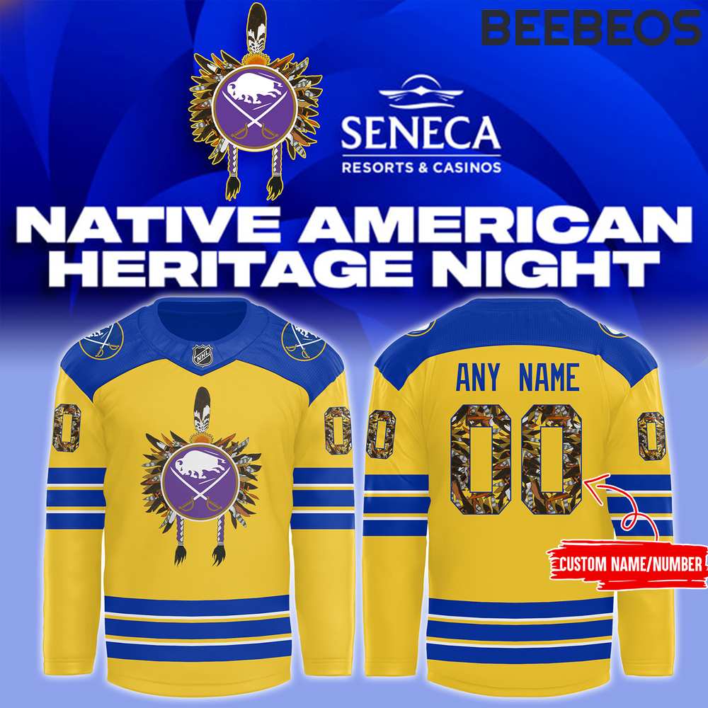 Buffalo Sabres NHL Native American Heritage Month Yellow Hockey Jersey