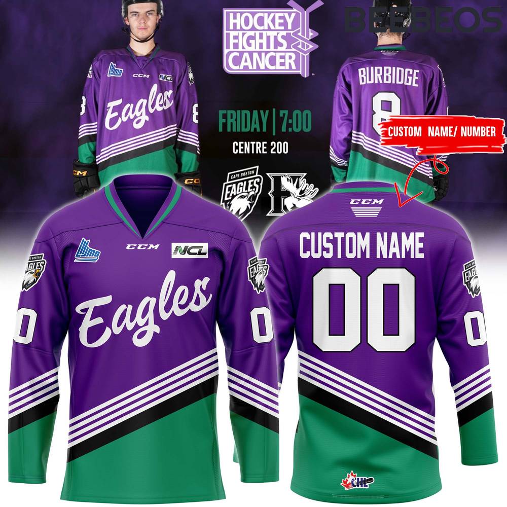 Cape Breton Eagles “Hockey Fighting Cancer” Purple Hockey Jersey