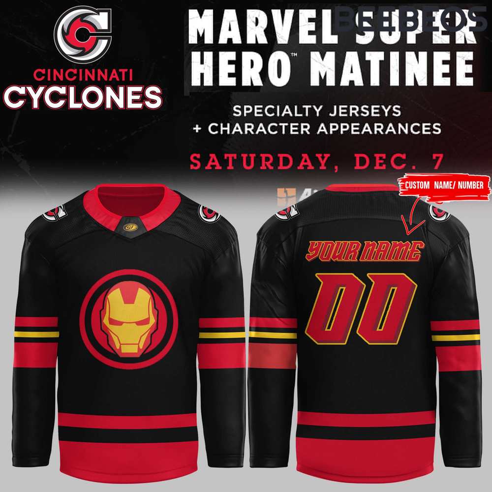 Cincinnati Cyclones x Marvel Super Hero Night Iron Man Hockey Jersey