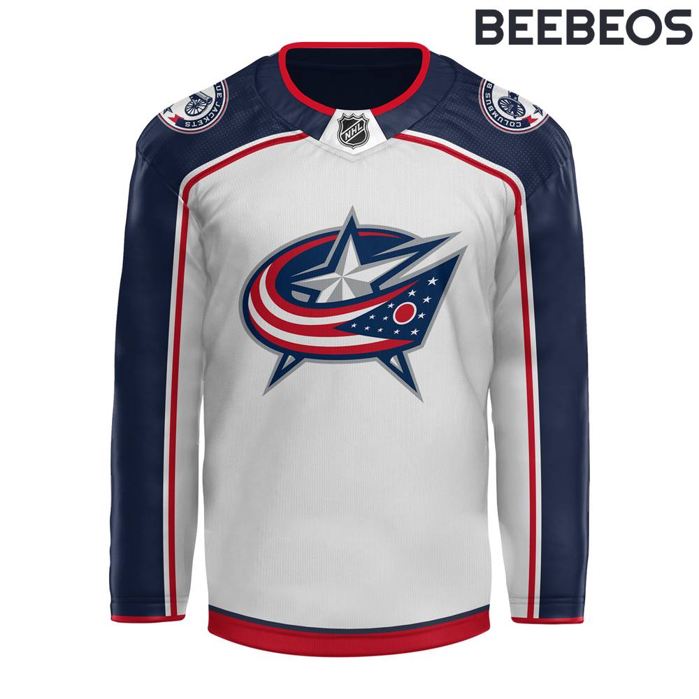 Columbus Blue Jackets Just A Chill Guy Meme White Jersey