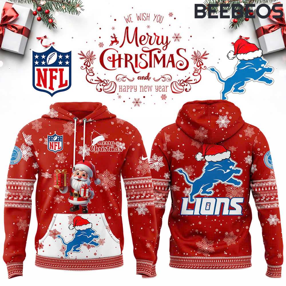 Detroit Lions Merry Christmas 2024 Red Hoodie