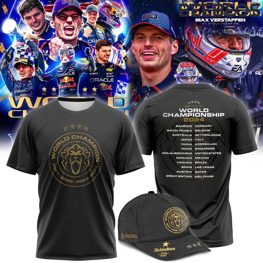 Max Verstappen 4 Time World Champion Black Shirt