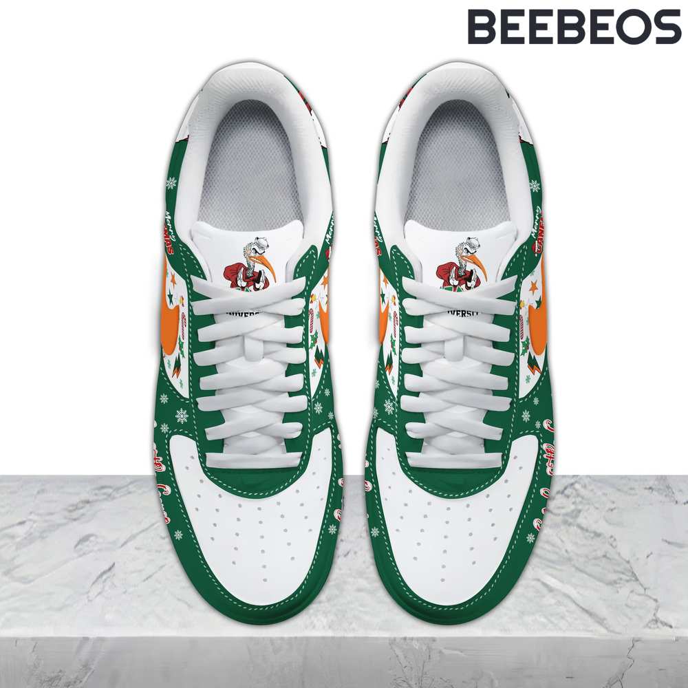 Miami Hurricanes Merry Christmas Green Air Force 1 Shoes