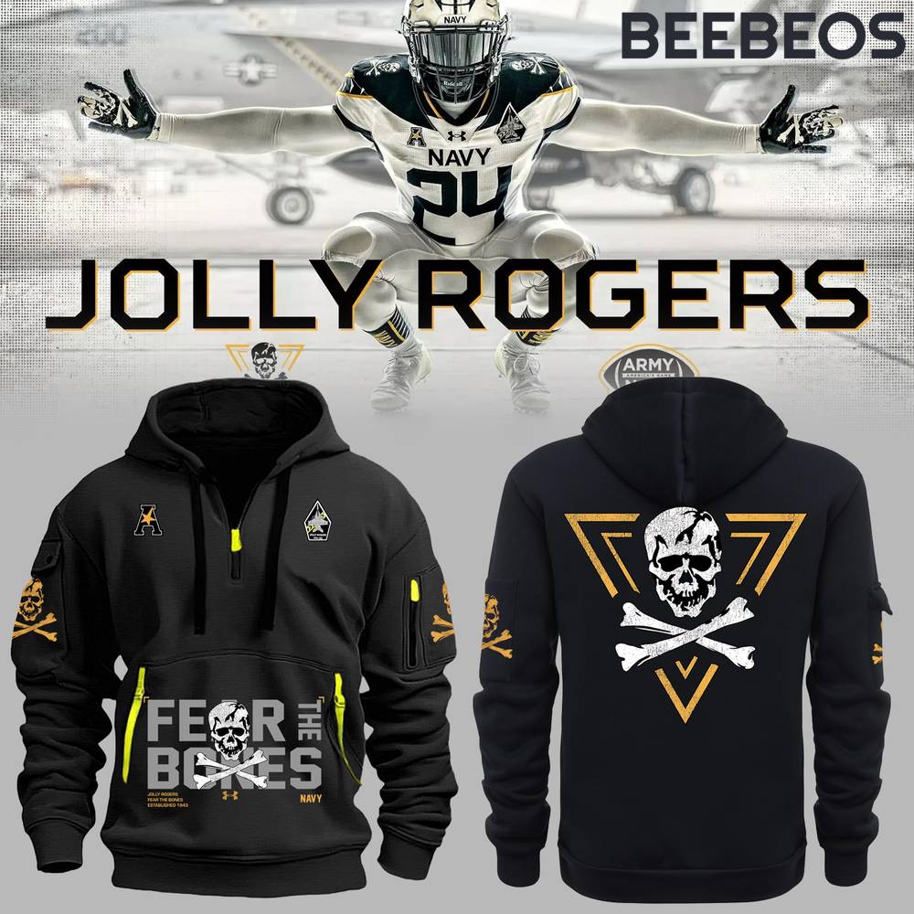 Navy Midshipmen Fear The Bones Honoring Jolly Rogers Black Quarter Zip Hoodie