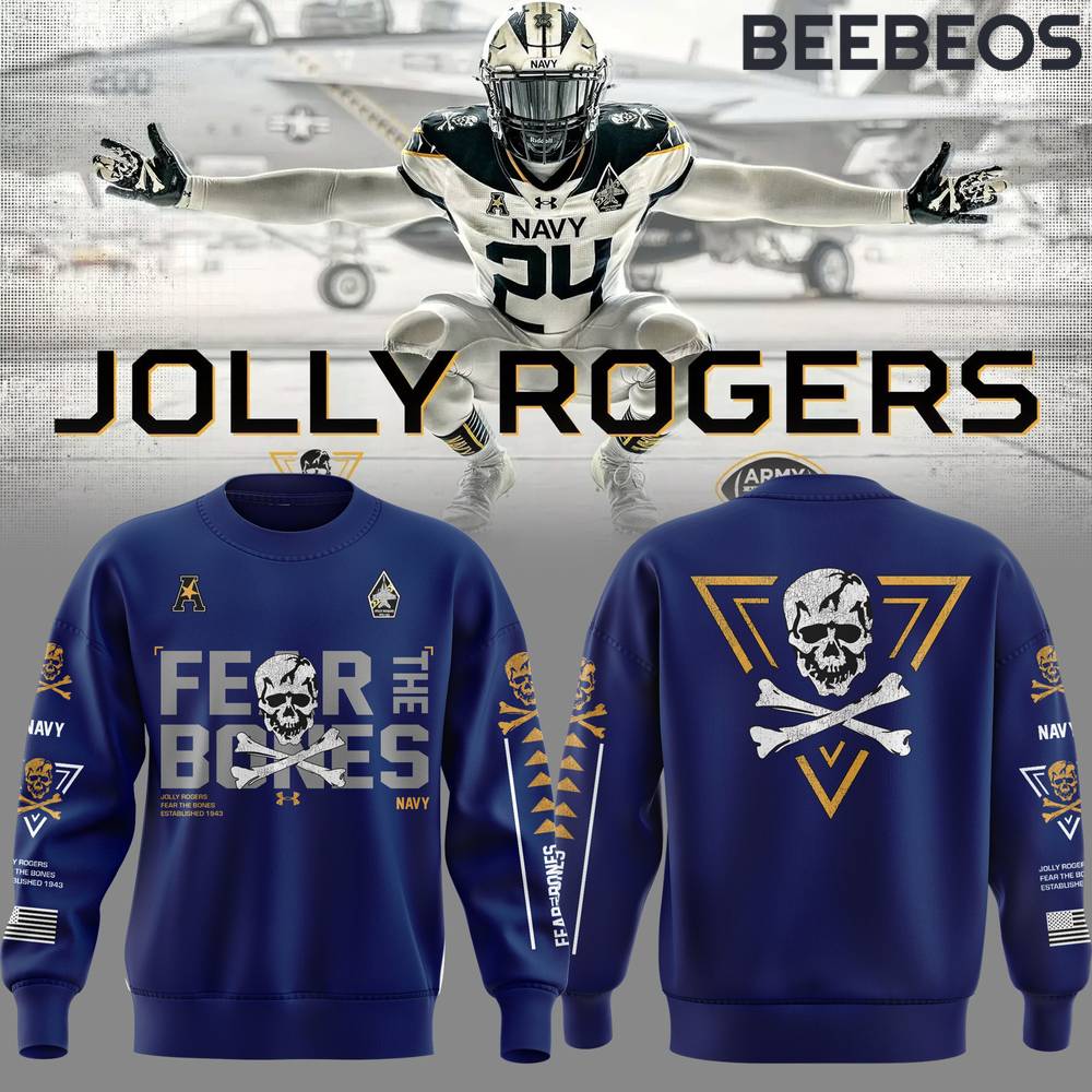 Navy Midshipmen Fear The Bones Honoring Jolly Rogers Blue Sweatshirt