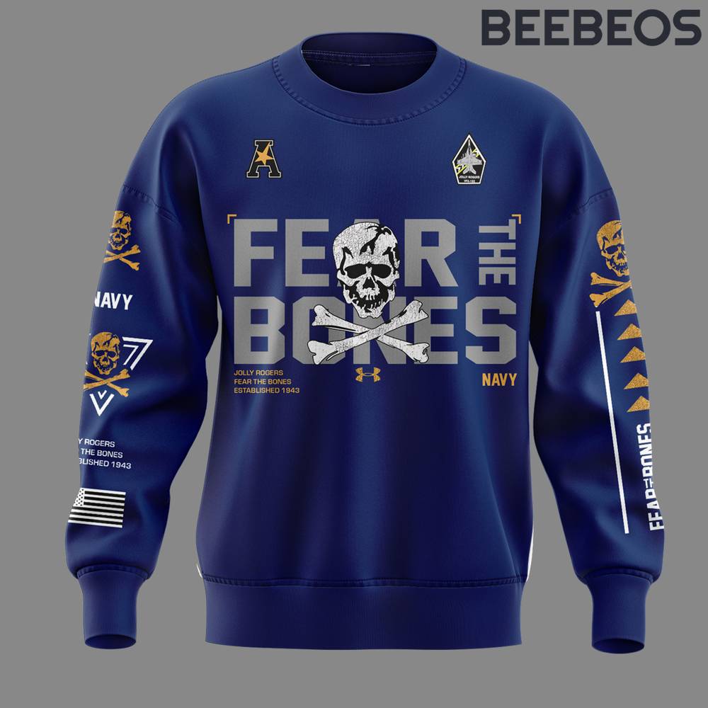 Navy Midshipmen Fear The Bones Honoring Jolly Rogers Blue Sweatshirt