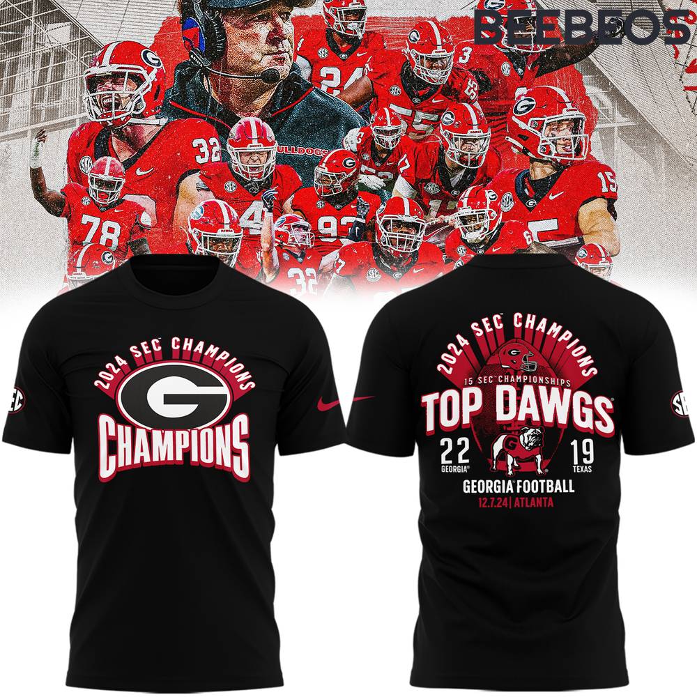 Georgia Bulldogs 2024 SEC Champions Top Dawgs Black Tee