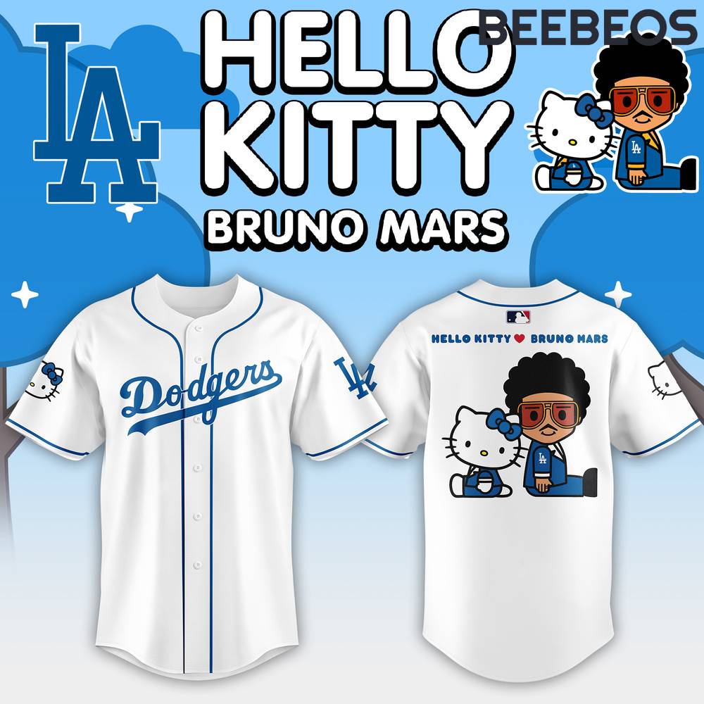 Los Angeles Dodgers MLB Bruno Mars x Hello Kitty Collab Baseball Jersey