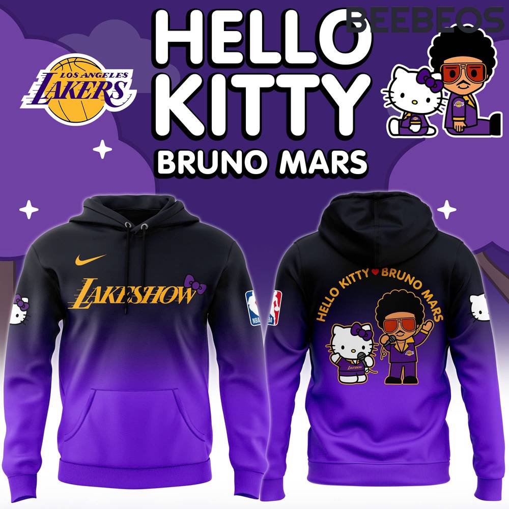 Los Angeles Lakers 2024 NBA Bruno Mars x Hello Kitty Collab Hoodie