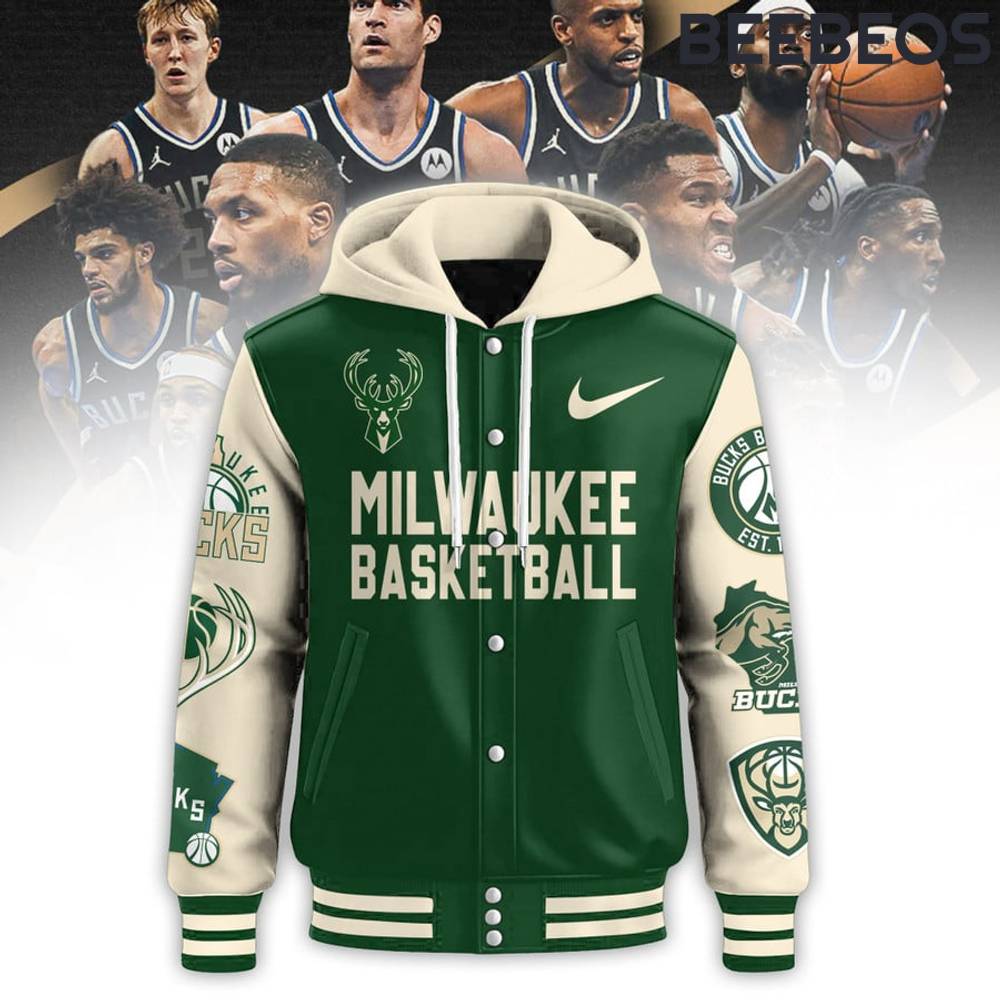 Milwaukee Bucks First NBA Cup Champions Fear The Dear Hooded Baseball Jacket